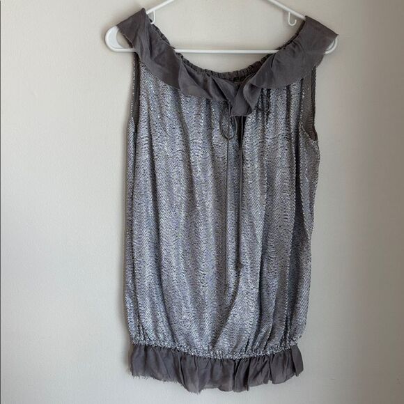 Sachin + Babi Tops - Sachin + Babi 100% silk Silver metallic Sleeveless Top w/ Ruffle Details women M